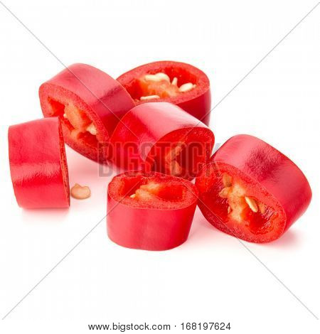sliced red chili or chilli cayenne pepper isolated on white  background cutout.