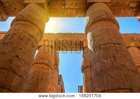 Hypostyle Hall in Karnak Temple located in ancient Thebes, Egypt
