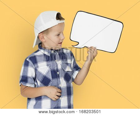 Caucasian Little Boy Holding Chatbox Papercraft