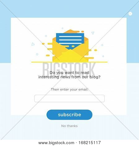 Vector email template with envelope. Blue background.