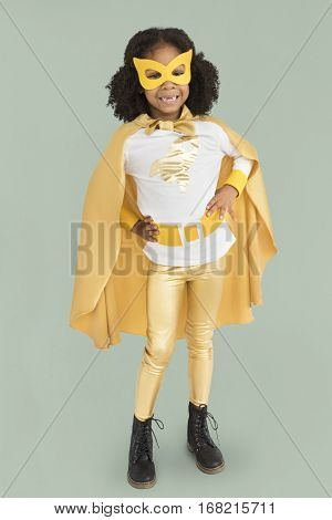 Little Girl Superherokid Pose Smile Studio