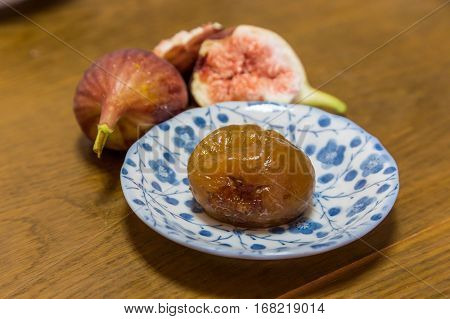 Homemade Sweeten Preserved Fig And Fresh Figs.