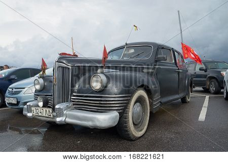 SAINT PETERSBURG, RUSSIA - SEPTEMBER 04, 2016: Soviet post-war passenger Executive class car ZIS-110 in the Parking lot. The parade of retro transport in Kronstadt