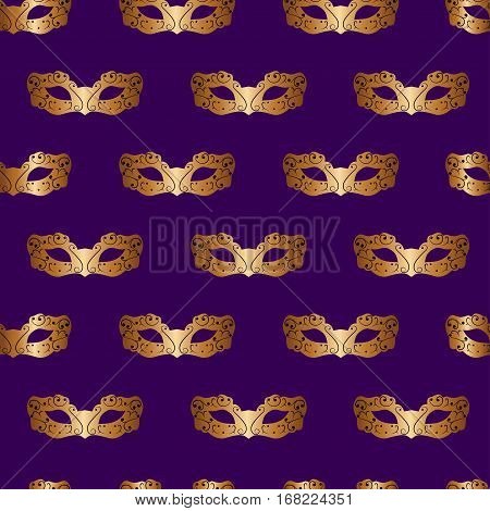 Mardi Gras seamless pattern with carnival mask on purple background