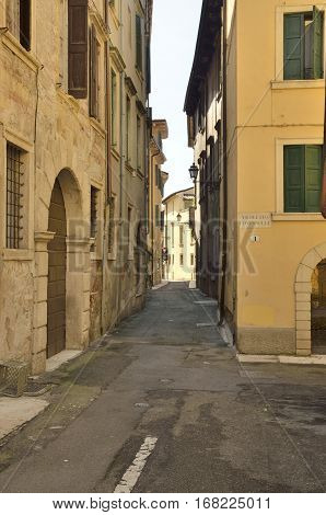 Narow street in the historical center of Verona Italy