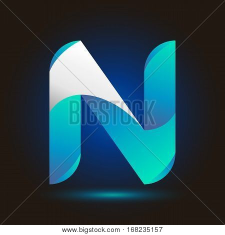 Letter N icon and logo template.  New design typographic. twisted blue and white line
