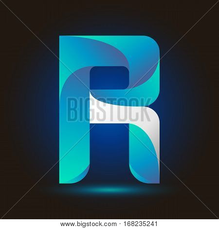 Letter R icon and logo template.  New design typographic. twisted blue and white line