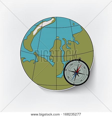 Flat compass and map icons on a white background.
