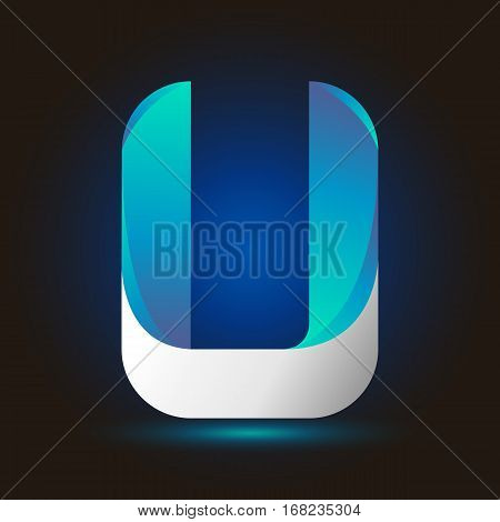 Letter U icon and logo template.  New design typographic. twisted blue and white line