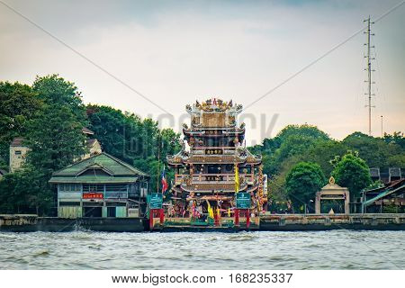 Bangkok, Thailand - January 9, 2016: Guan Yu Shrine or Gong Wu Shrine is a small Chinese temple on the western bank of Chao Praya River along the regular route of river boats.