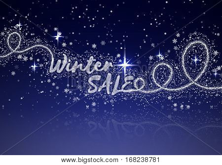 illustrations winter sale. Winter storm with reflection. Bright stars in white on a blue background