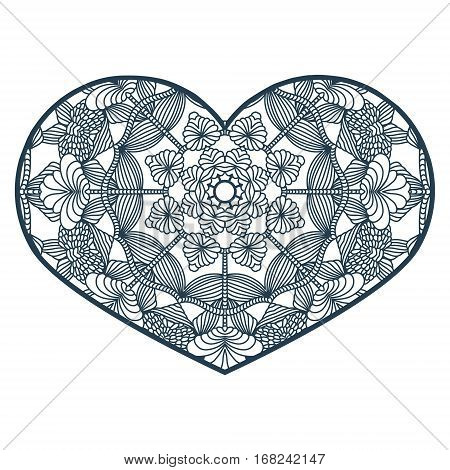 Vector Stencil Lacy Heart With Carved Openwork Pattern. Template
