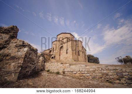 Jvari Church on the Mount Mtskheta. sky and rocks