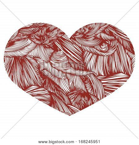 Ornamental Heart. Ink Drawing Heart With Wave Pattern. Doodle St