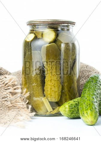 Pickles In Glass Jar Isolated On White