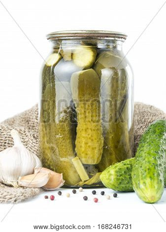 Pickles In Glass Jar Isolated On White