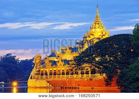 Karaweik Palace at sunset , Myanmar Yangon landmark