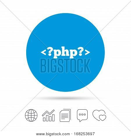PHP sign icon. Programming language symbol. Copy files, chat speech bubble and chart web icons. Vector