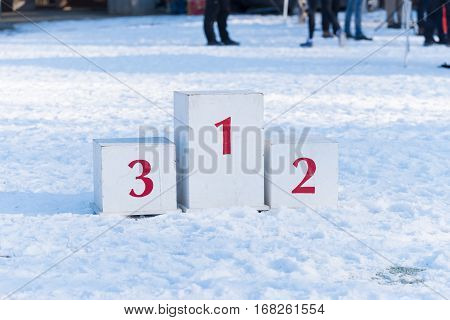empty winner podium during a winter cross