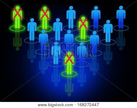 Restructuring process within organization or company with interconnected human shaped silhouettes