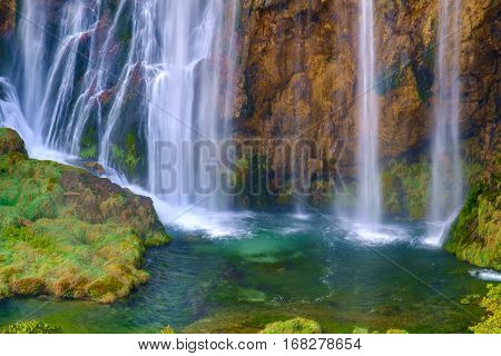 Beautiful Waterfall At Plitvice National Park