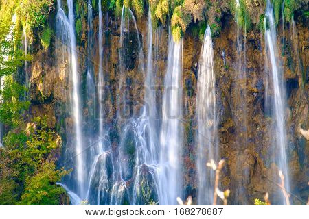 Beautiful Waterfall At Plitvice National Park