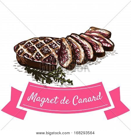 Magret de Canard colorful illustration. Vector illustration of French cuisine.