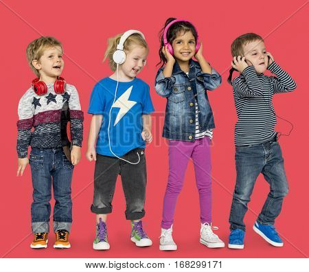 Little Children Headhones Music Adorable Cheerful