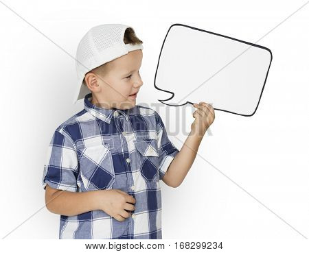 Caucasian Little Boy Holding Chatbox Papercraft