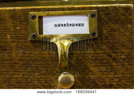 Close Up of a Sweetener Label in a Card Catalog I