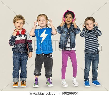 Little Children Heaphones Music Adorable Cheerful
