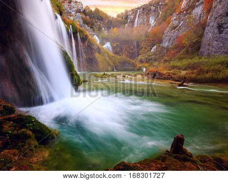 Beautiful Waterfall At Plitvice National Park