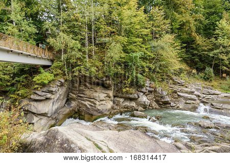 Carpathian Mountains Yaremche Ivano-Frankivska oblast Ukraine. Mountain river.