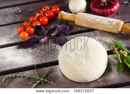 pizza dough with vegetables