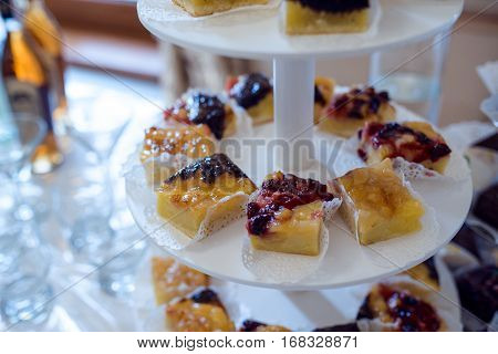 many servings of sweet tasty dessert on buffet