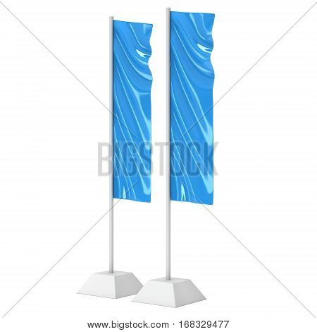 Flag Blue Expo Banner Stand. Trade show booth. 3d render illustration isolated on white background. Template mockup for your expo design.