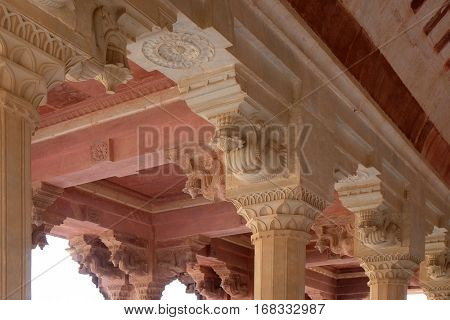 JAIPUR, INDIA - FEBRUARY 16: White marble hall of Sattais Katcheri at Amber Fort in Jaipur, Rajasthan, India, on February 16, 2016.