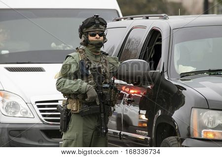 WASHINGTON DC - JANUARY 20: Special Operations guard during Inauguration of Donald Trump. Taken January 20 2017 in District of Columbia.