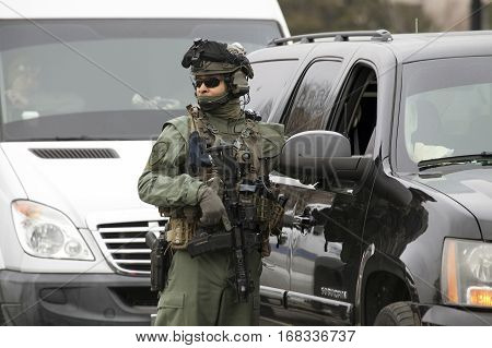 WASHINGTON DC - JANUARY 20: Special Operations guard during Inauguration of Donald Trump. Taken January 20 2017 in District of Columbia.