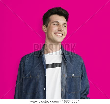 Portrait of Young Adult Caucasian Man Smiling Isolated