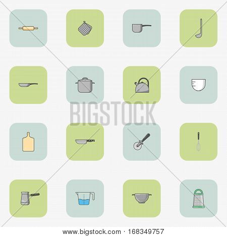 Set of icons of kitchen utensils in flat style. Vector square icons in two colors.
