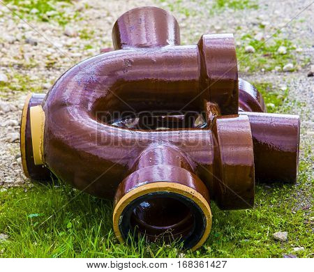 Close up siphon horizontal sewerage vitrified clay