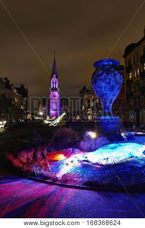 Commune Of Schaerbeek In Brussels Illuminate With Lights.