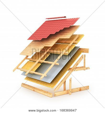 House roofing technical details. 3d illustration .