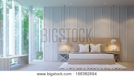 Modern White luxury bedroom decorate walls with wooden lattice