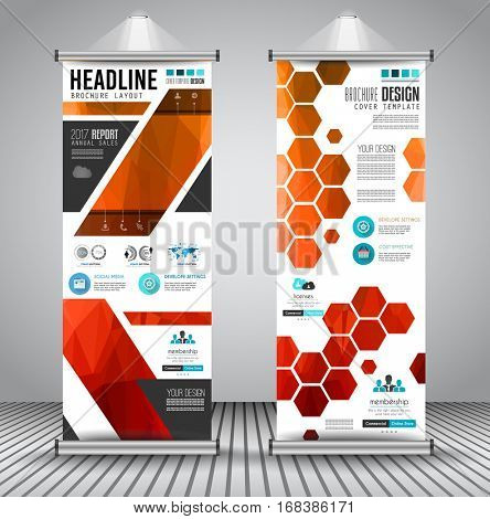 Advertisement roll up business flyer or brochure banner with vertical design. Vector template for cover presentation with geometrical shape background. Ideal for modern x-banner and flag-banner.