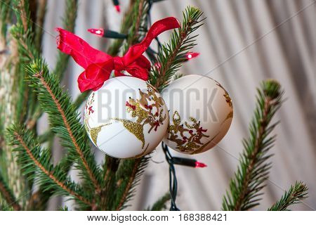 Christmas ornaments on the natural Christmas tree
