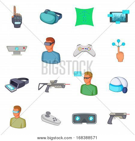 Virtual reality icons set. Cartoon illustration of 16 virtual reality vector icons for web