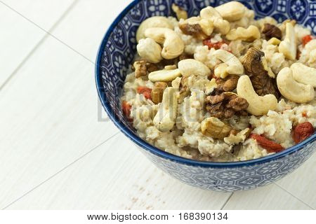 Oatmeal Porridge With Goji Berries, Cashew, Walnuts