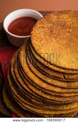 Indian famous delicious Fenugreek khakra or kasuri methi, gujarathi or gujrati snacks